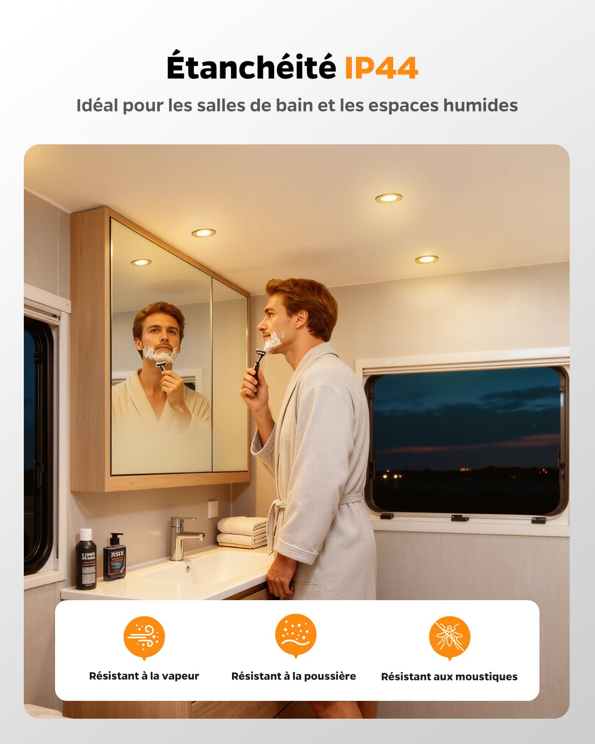 Sanyoung Spot LED Encastrable 12V Camping-car, 3W Alu Spot Extra Plat Dimmable 3000K Blanc Chaud 240LM, IP44 Spots Salle de Bain Trou 58-62mm, Spots LED 12V pour Caravane Van Bateau, Lot de 3, Noir