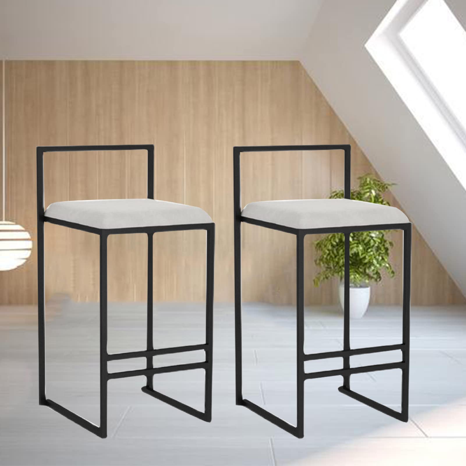 Tabourets de comptoir de cuisine en velours blanc pour îlot de salon