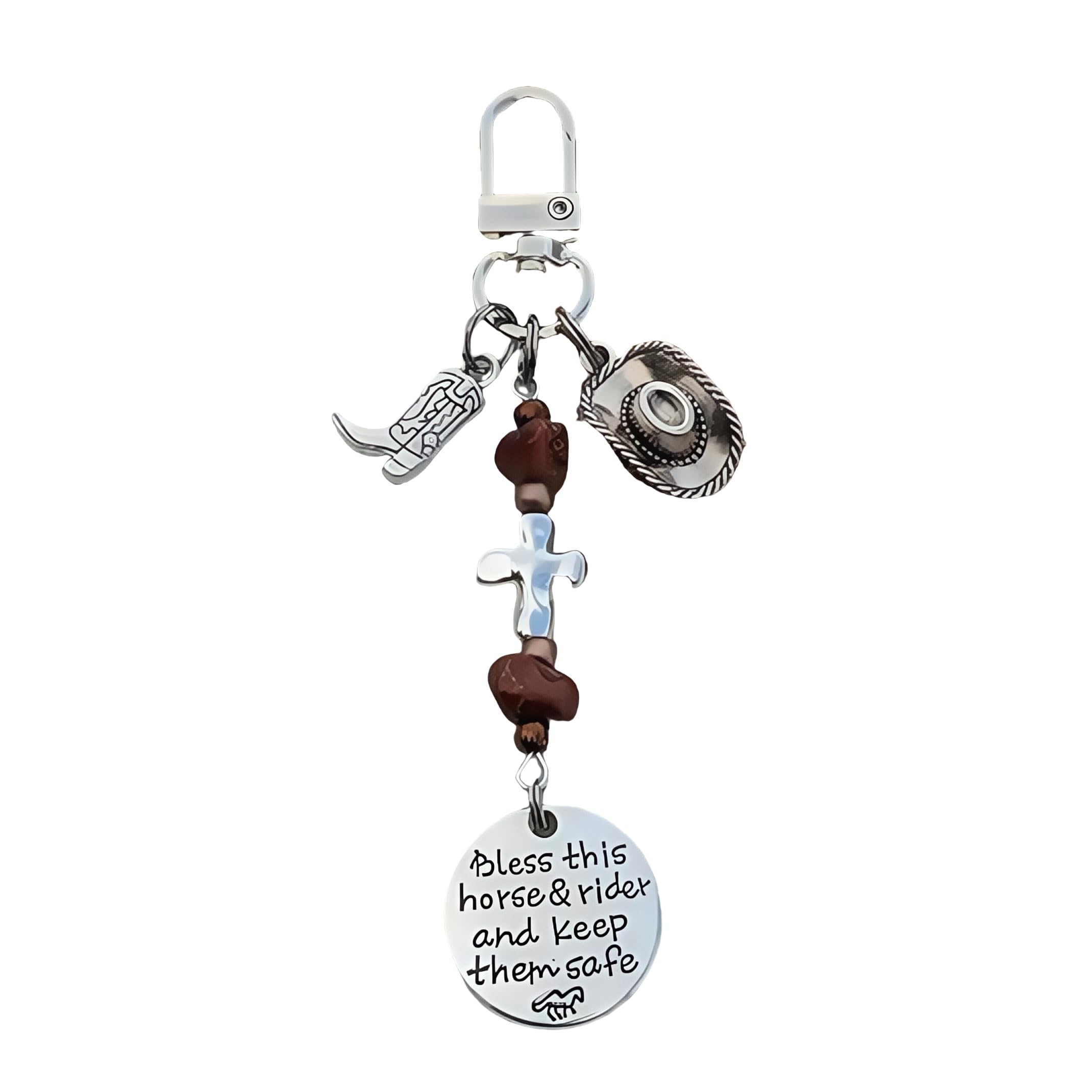 Mandydy Horse Saddle and Bridle Charm Clip, Bless This Horse and Rider Keep Safe Bridle Saddle Charm Gifts for Horse Rider, Saddle Strings Riding Enthusiast Charms Hanging Ornament (Boot & Hat)