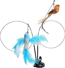 5 Pcs Cat Toys, Interactive Cat Toys, Interactive Cat Toy with Fish and Bird Feathers, Feather Toy with Suction Cup Base for Indoor Kittens
