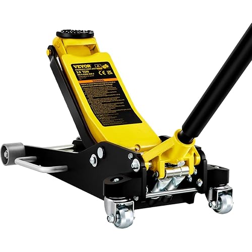 VEVOR 3 Ton Low Profile , Aluminum and Steel Racing Floor Jack with Dual Pistons Quick Lift Pump for Sport Utility Vehicle, Lifting Range 3-6/11"-19-11/16", yellow,black