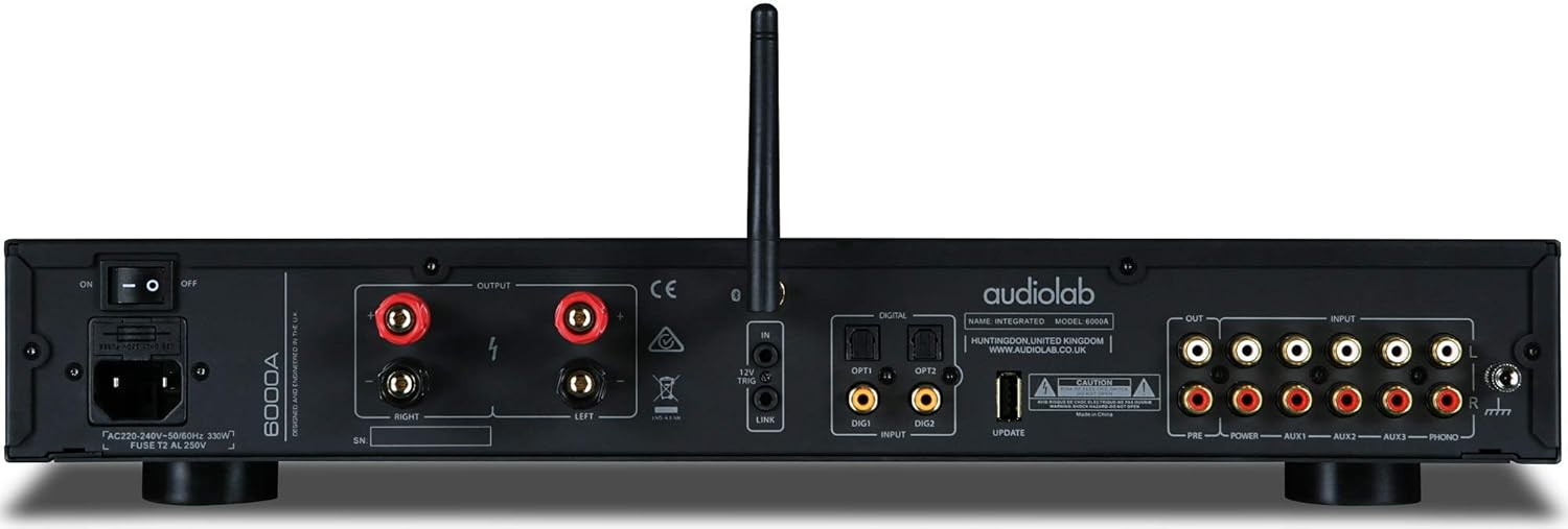 Rear panel of Audiolab 6000A showing various input and output connections