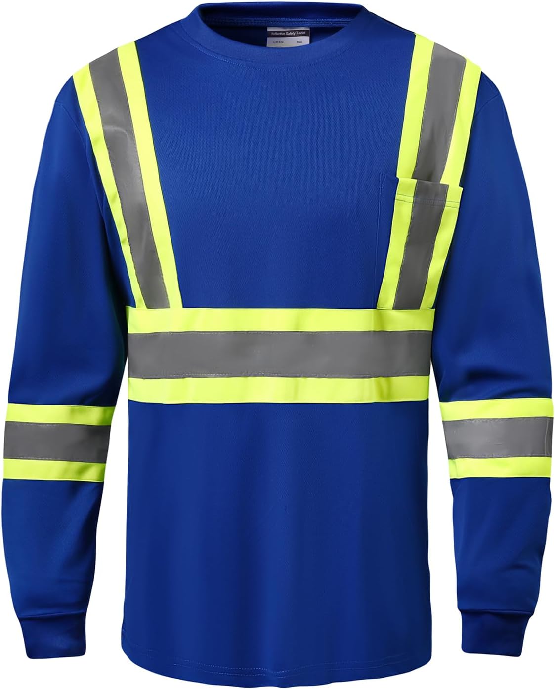 Hi Vis Safety Long Sleeve Shirts,High Visibility Class 3 T Shirts with Reflective Strips and Pocket, Quick Dry Mesh Construction Work Shirt for Men/Women (Blue,XL)
