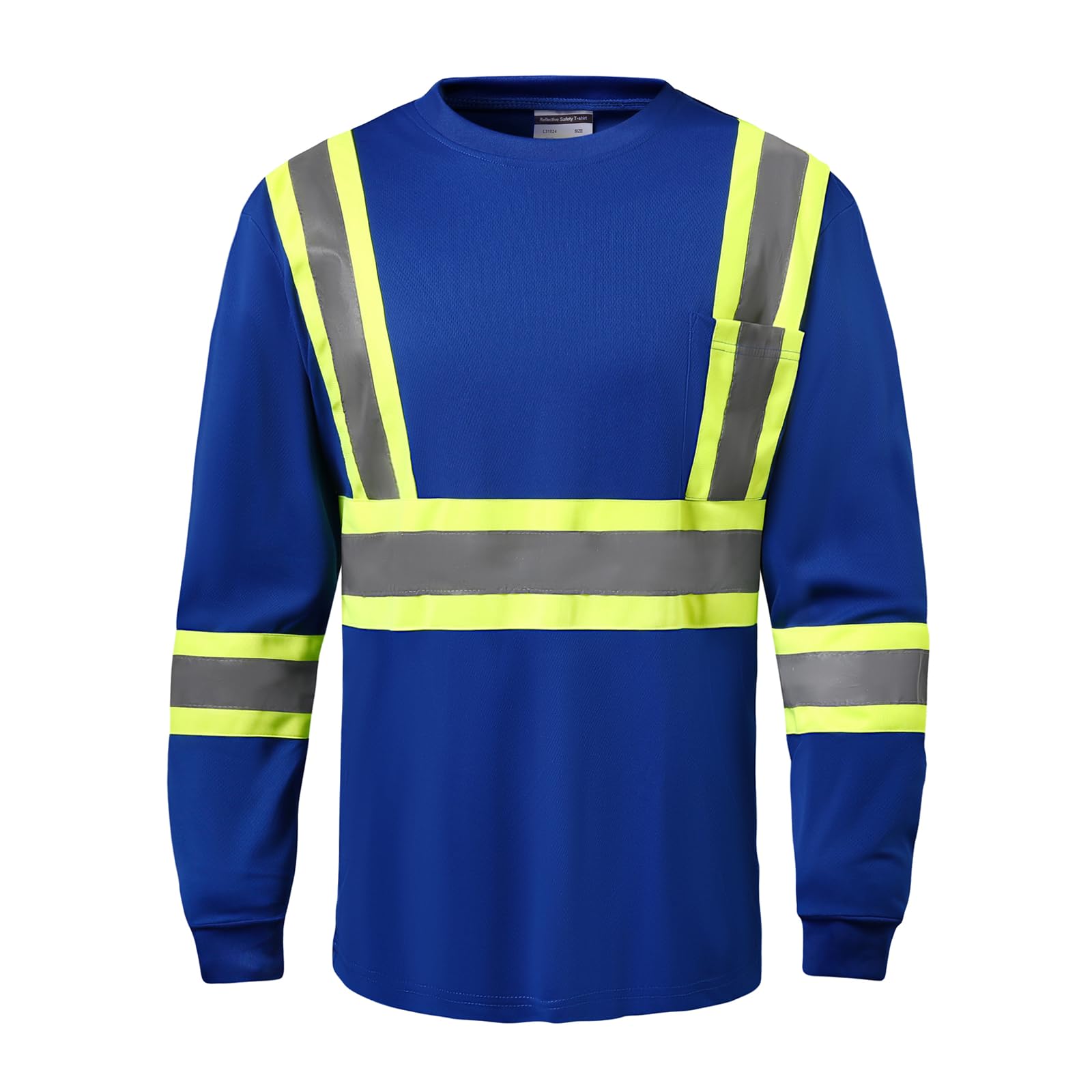 DPSAFETY Hi Vis Safety Long Sleeve Shirts，High Visibility Class 3 T Shirts with Reflective Strips and Pocket, Quick Dry Mesh Construction Work Shirt