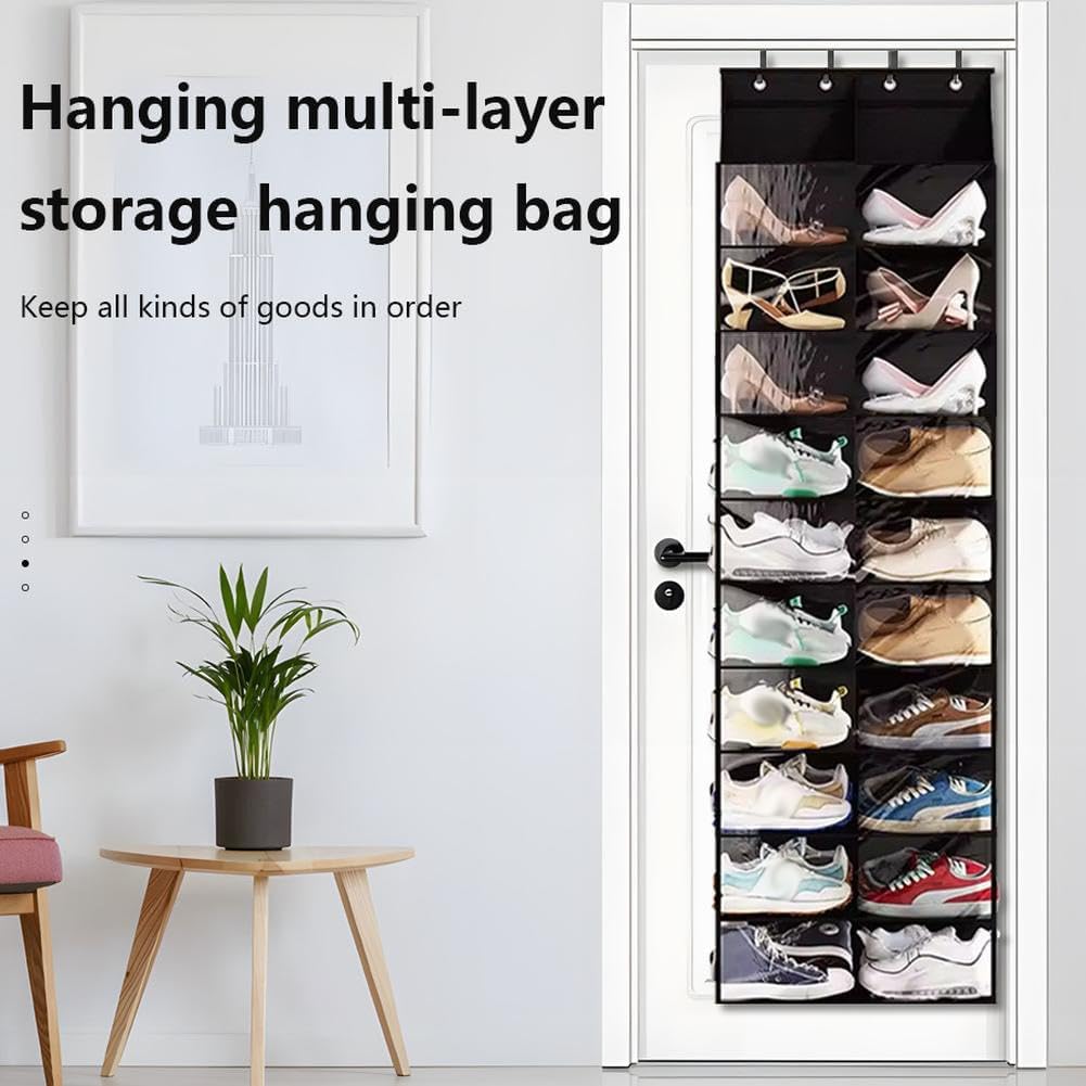Garvee Platzsparendes Über-Tür-Schuhregal 10 Ebenen – Hängender Schuh-Organizer aus Oxford-Stoff, 20 große transparente Taschen, 4 Metallhaken – Doppelte Reihen-Aufbewahrung, Double Row Storage Bag