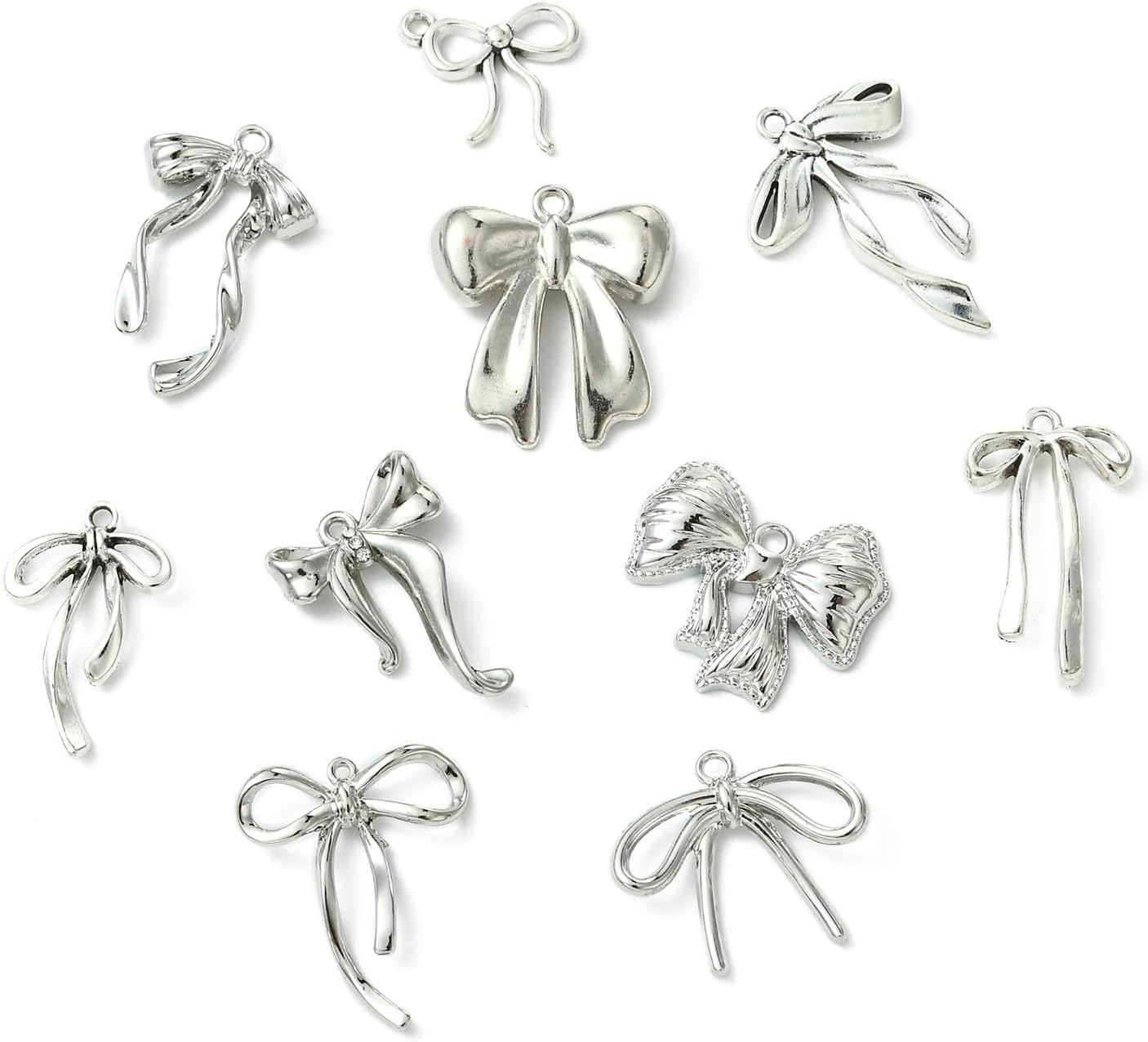DanLingJewelry 40Pcs 10 Styles Platinum Color Alloy Bowknot Pendants Cute Butterfly Bow Charms for DIY Necklace Bracelet Earrings Jewelry Making - Image 8