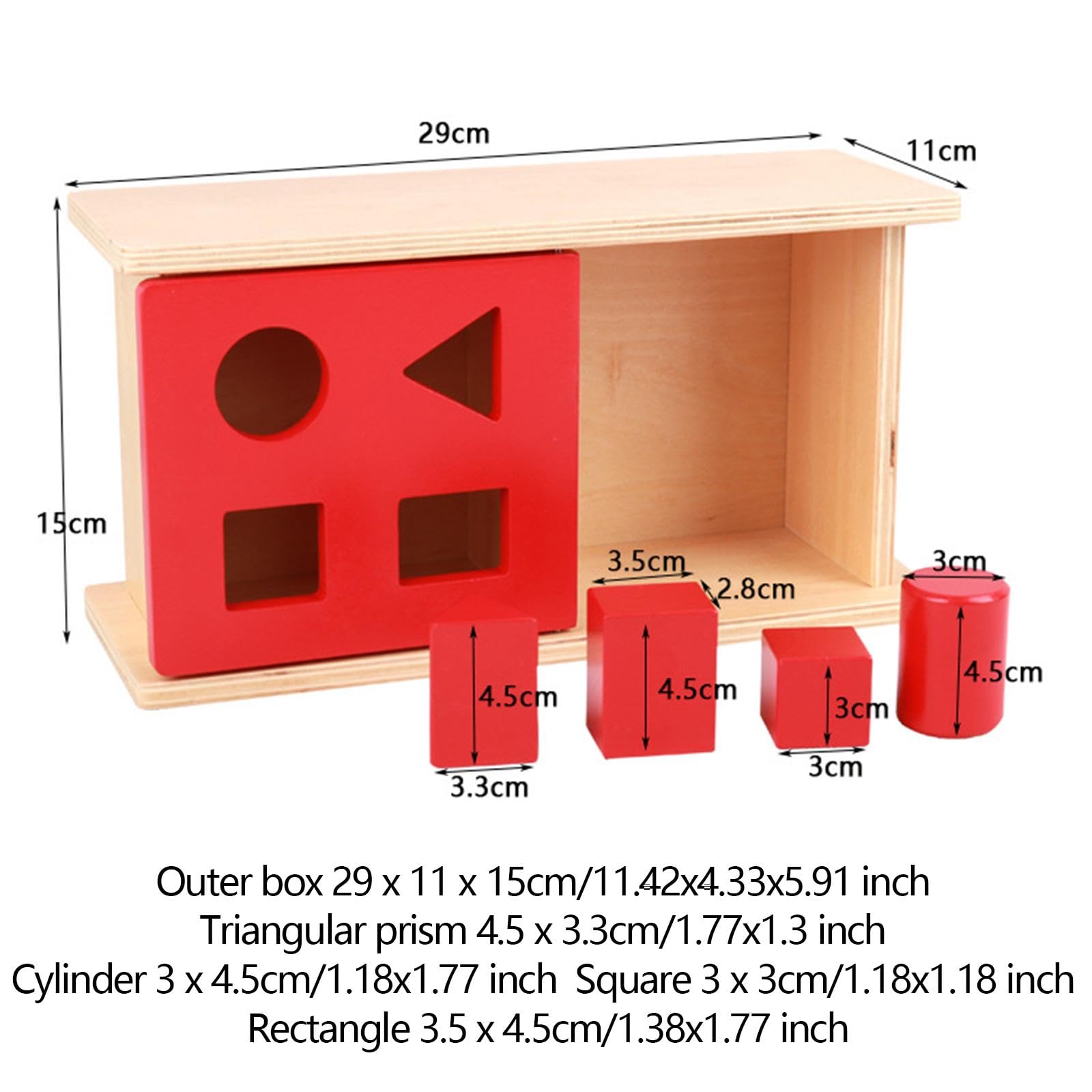 predolo Box Objekt Permanente Holz Lernspielzeug Form Sortierbox Sensomotorisches Übungsgerät für Vorschule Eltern-Kind-aktivität, roter Schiebedeckel