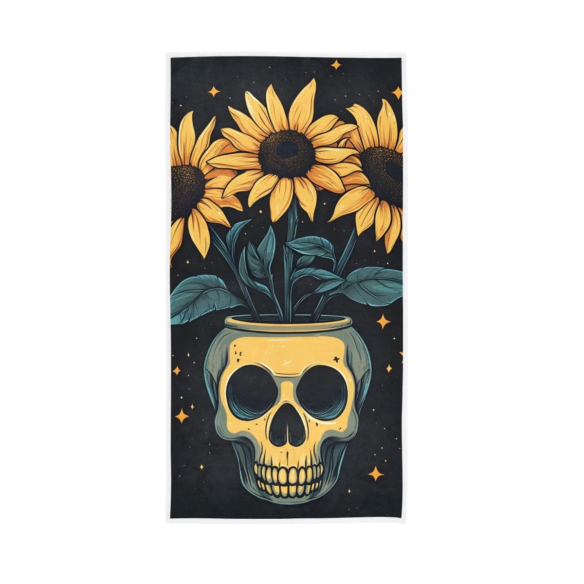 HUYGD Skull Vase with Floral Hand Towel, Lightweight Towels for Hand, Face, Hair, Yoga, Kitchen, Bath 15 x 30 Inches