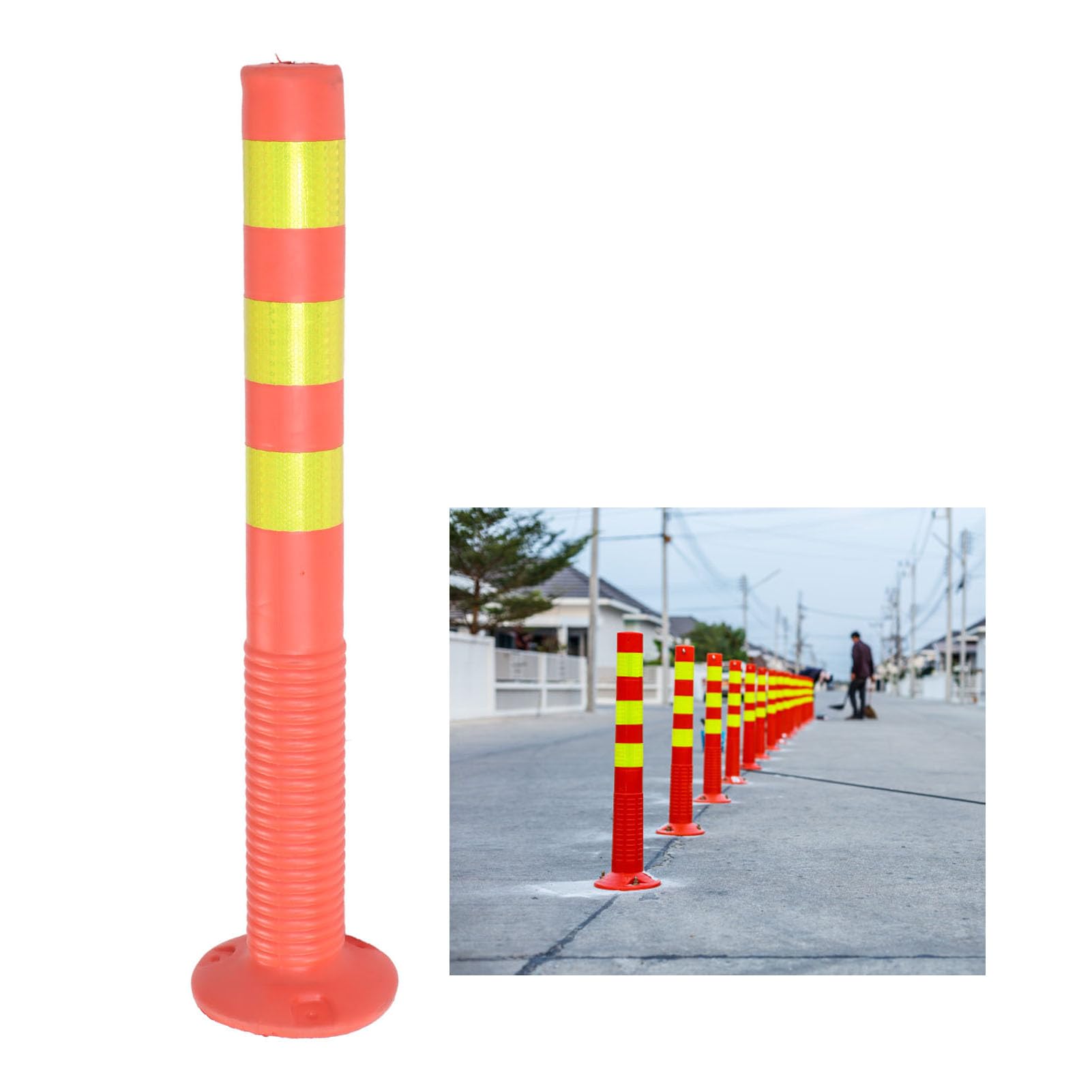 Bolardo de seguridad reflectante de 75 cm, poste de advertencia elástico, barrera de tráfico flexible con soporte de cadena, señalización de calle para una mayor visibilidad