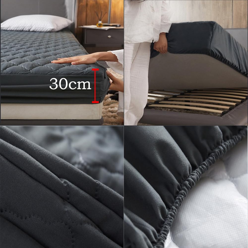 Sábana bajera ajustable impermeable de microfibra supersuave, 120 x 200 cm, protector de colchón grueso con relleno de algodón, para colchones de hasta 30 cm de alto, color gris oscuro