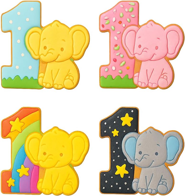 Mighty Gadget Number 1 with Elephant Cookie Cutter & Stamp - 4x3.5" Adorable Design for 1 Year Old Birthday (Random Color) image 3