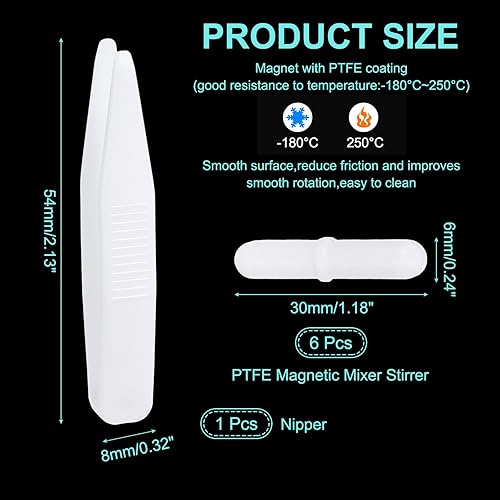 Miniatura 2 de PATIKIL Barra agitadora magnética, 1.181 x 0.236 in, 6 unidades de PTFE magnético, barra mezcladora magnética para vaso de precipitados de fondo