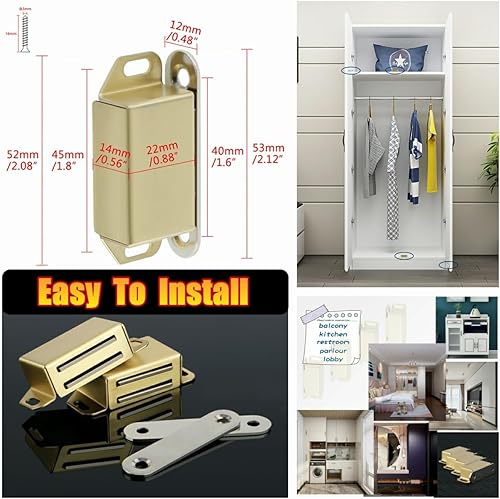 Miniatura 6 de Alise CAT003G-4P - Pestillo magnético dorado para gabinete, cierre de puerta con fuerte magnético para armario, puertas de armario, cerraduras,