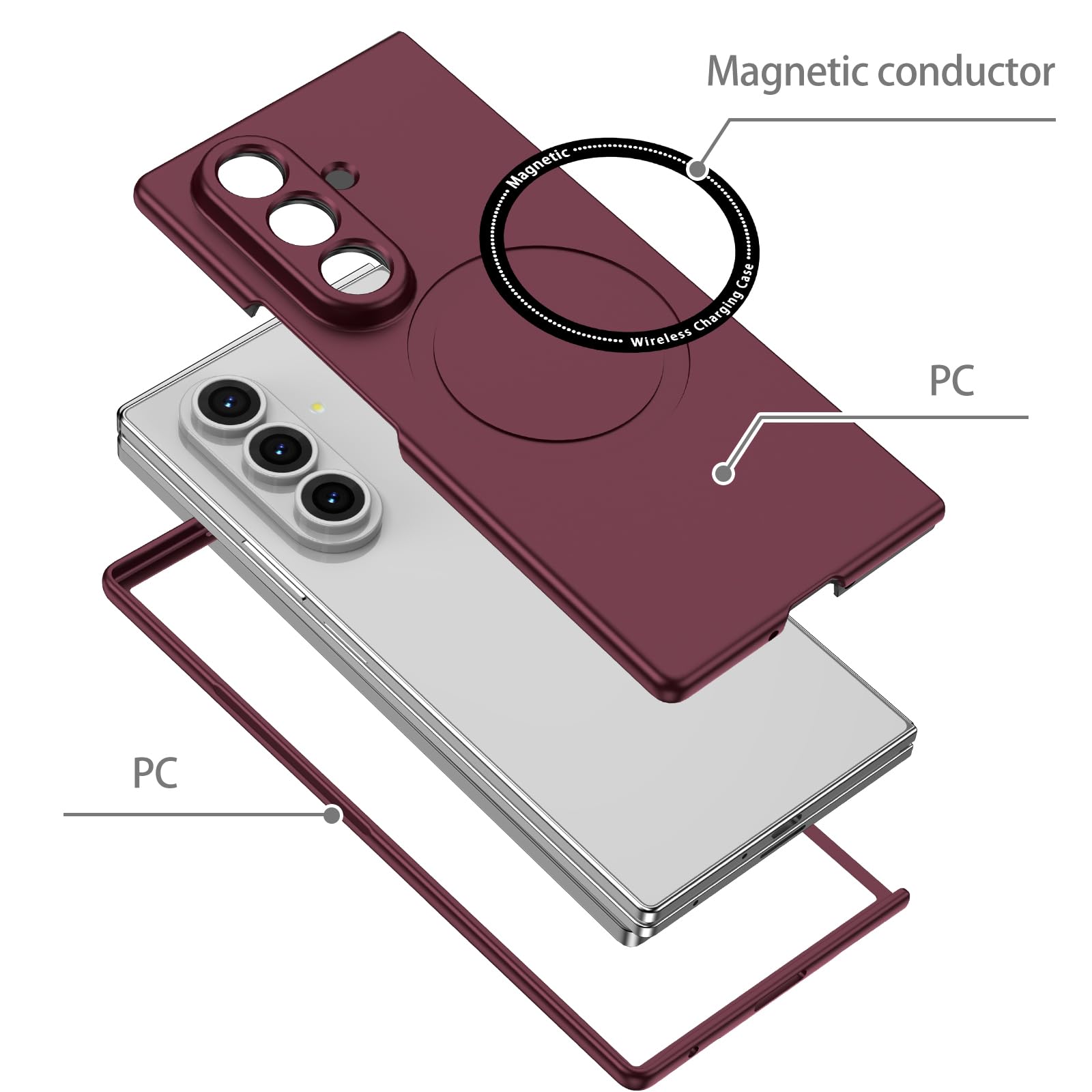 Custodia magnetica per Galaxy Z Fold 8 Ultra Slim Drop Proof Vino | Costruzione in PC rigido, magnete integrato, vestibilità sottile e leggera, antiurto robusta protezione anti-goccia