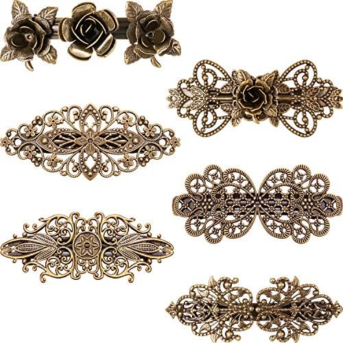 6 Pieces Vintage Hair Barrettes for Women Retro French flower Hair Clips Metal Bronze Hair Pins for Women Girl Hair Styling Accessories