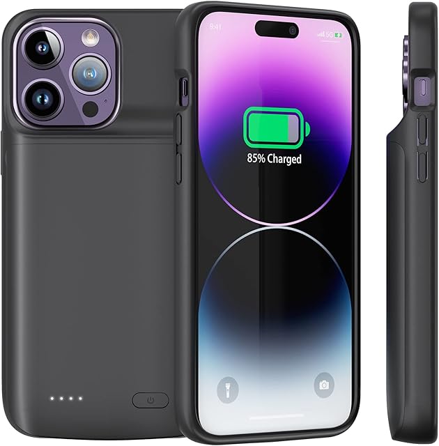 NEWDERY Battery Case for iPhone 14 Pro Max / 14 Plus, 5000 mAh Portable Protective Charging Cover, Rechargeable Extended Power Back for iPhone 13 Pro Max / 12 Pro Max (6.7 inch)