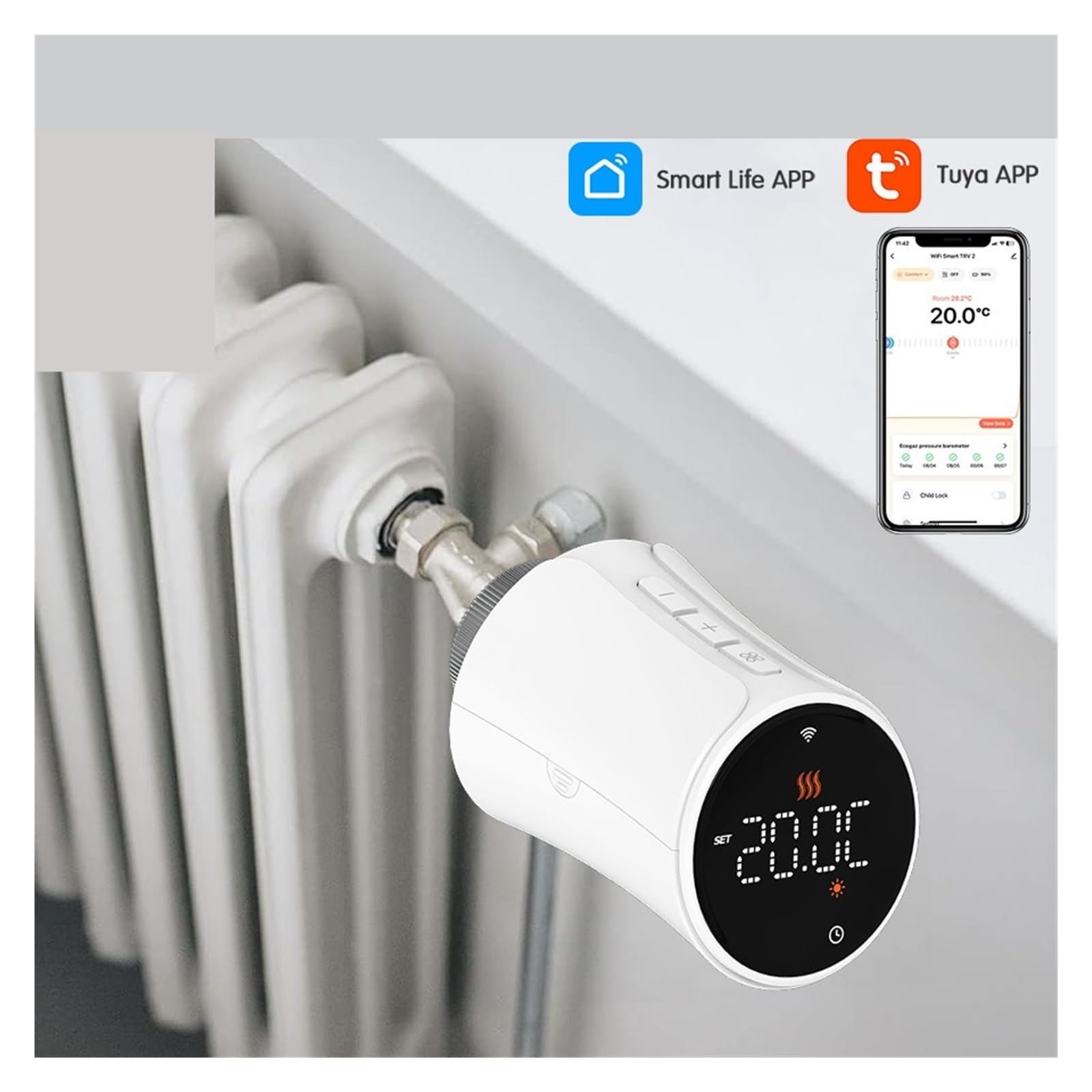 Inteligentny Siłownik Zaworu Termostatycznego TRV Do Grzejników, Domowy Zdalny Regulator Temperatury OszczęDza Energię I Koszty Ogrzewania(WiFi-2pcs)