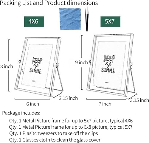 Miniatura 3 de MKUN Juego de 2 marcos de fotos de cristal, efecto flotante, marco de fotos geométrico de metal dorado con cubierta de vidrio real de 4 x 4