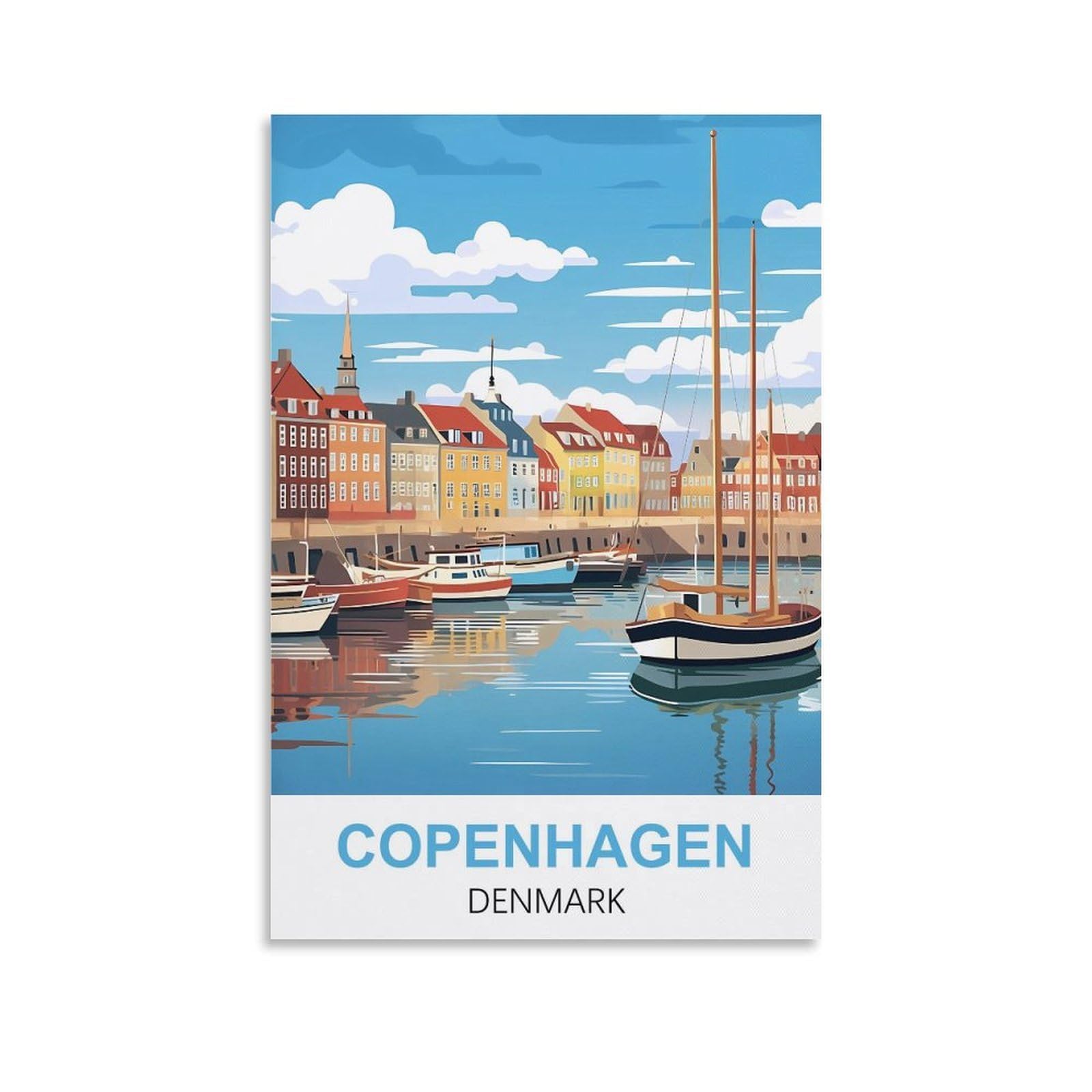 Lolwnni Unframe-Style Copenhagen Denmark Vintage Travel Poster 12X18inch(30X45cm) Canvas Wall Art Print Picture Paintings For Living Room Bedroom Decor