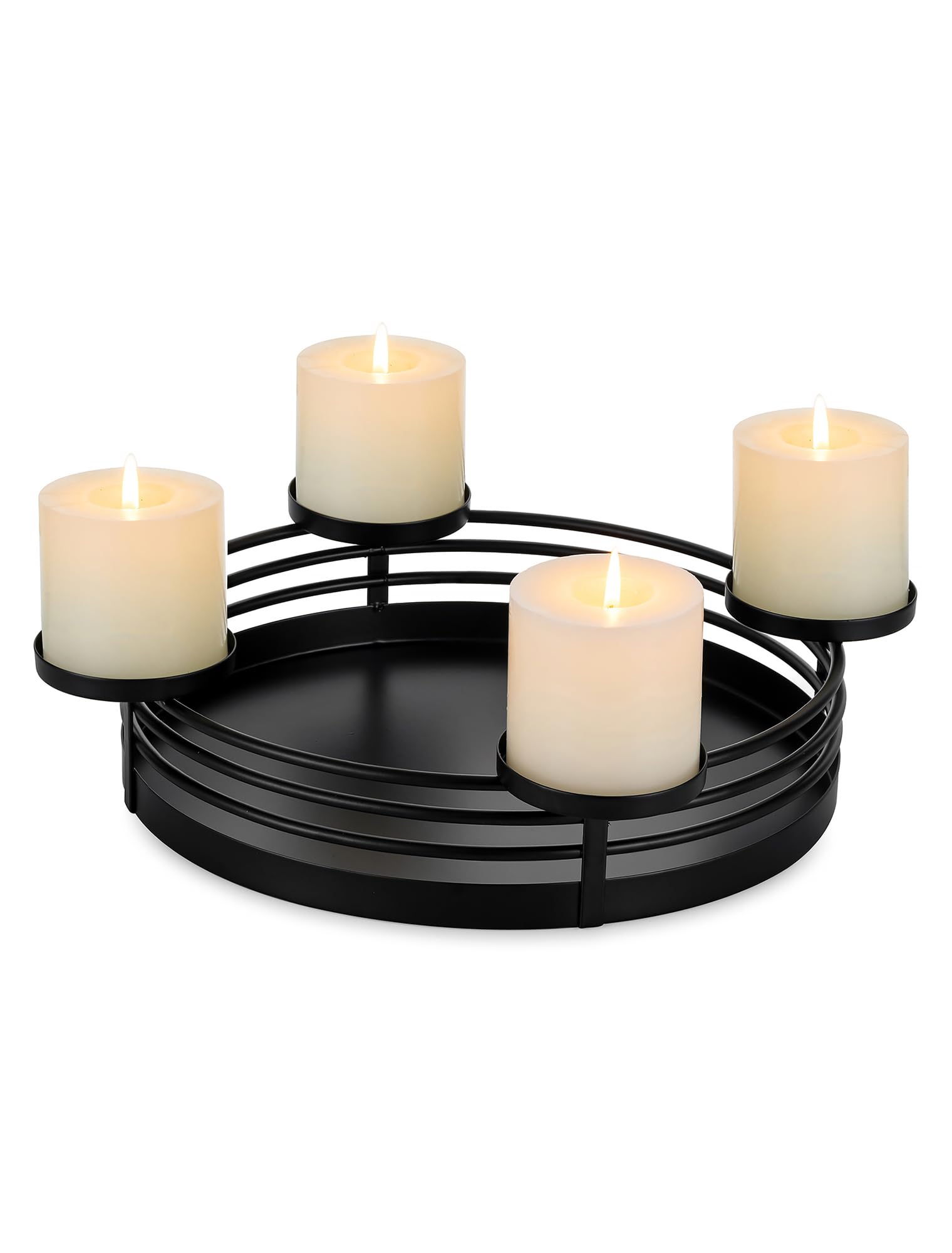 Romadedi Adventskranz Modern Schale Metall: Adventsschale Gestell Rund Matt Schwarz Ø 30cm für 4 Stumpenkerzen Ø 8 cm - Adventsgesteck mit Tablett für Tisch