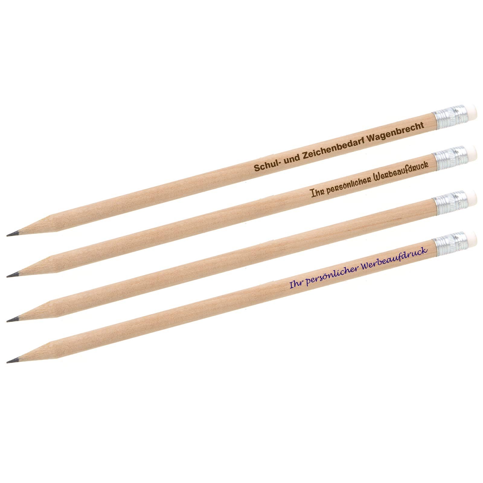 Druckspezialist 1000 Stück Bleistift LUNGO Holz mit Radiergummi natur mit Druck Werbung 1-farbig