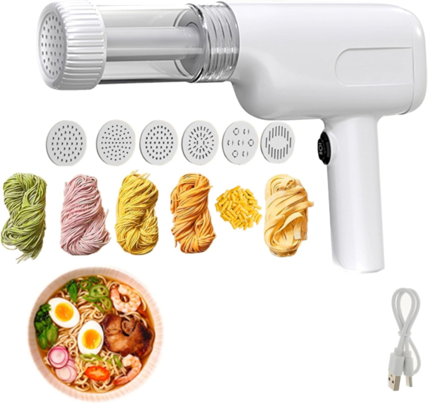 RIVUGJA Electric Pasta Maker Machine with 6 Extrusion Discs | Automatic Noodle Maker for Spaghetti, Ramen, Macaroni & Flat Pasta | Compact Kitchen Pasta Extruder-image-32