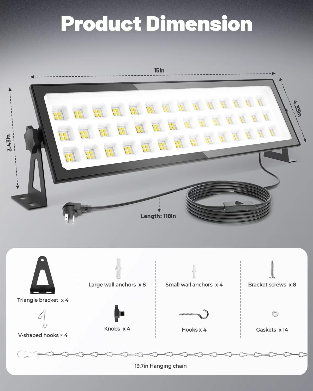 2 Pack Linkable LED Shop Lights Ultra Bright 100W 15000LM Aluminum Plug in Garage Light w 9 84ft — view 6