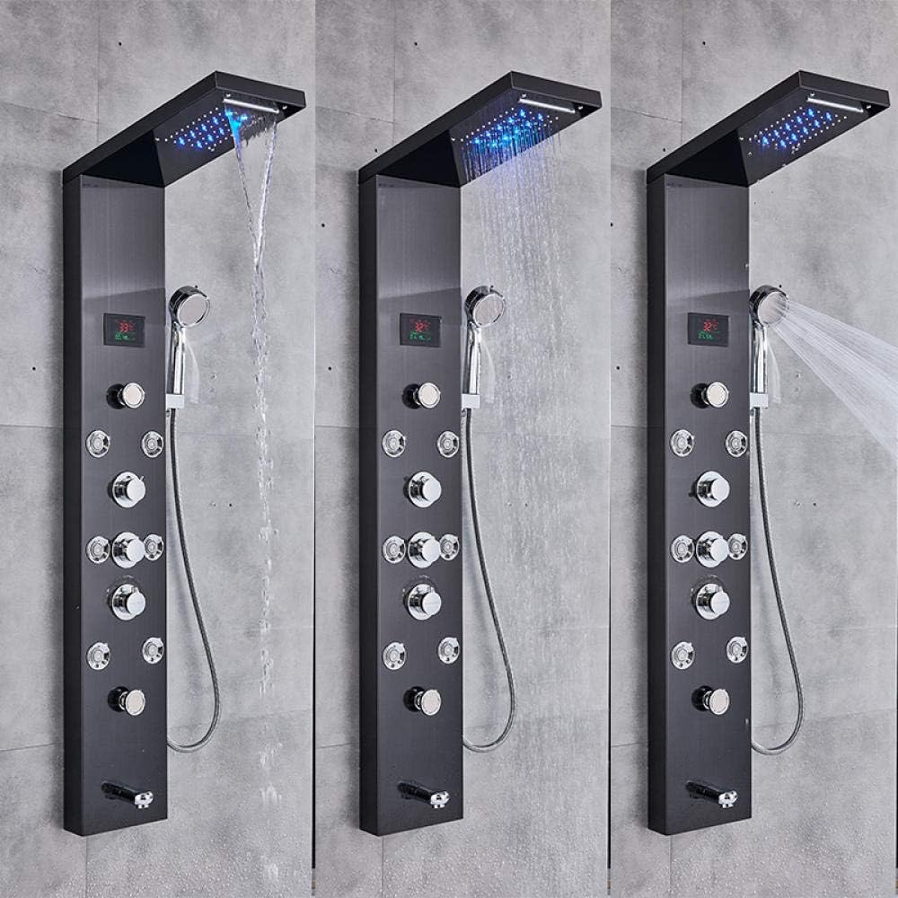 Black LCD Hydroelectricity Shower Panel LED Rain Waterfall Shower Column Three Handles Mixer Tap SPA Massage Jets Shower