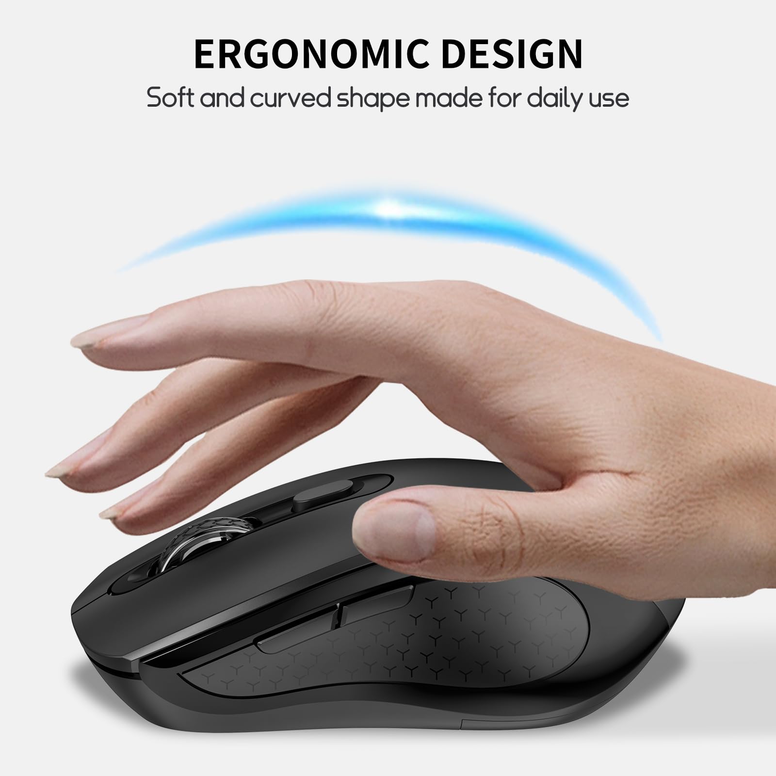 Ergonomische 6-Tasten-Maus, leise, kabellos, Seitentaste, schwarz, kein Licht | 1000/1600/2400 DPI, Anti-Rutsch-Rolle, USB-Nano-Empfänger, kompatibel mit Laptop, PC, Chromebook, Mac & MacBook