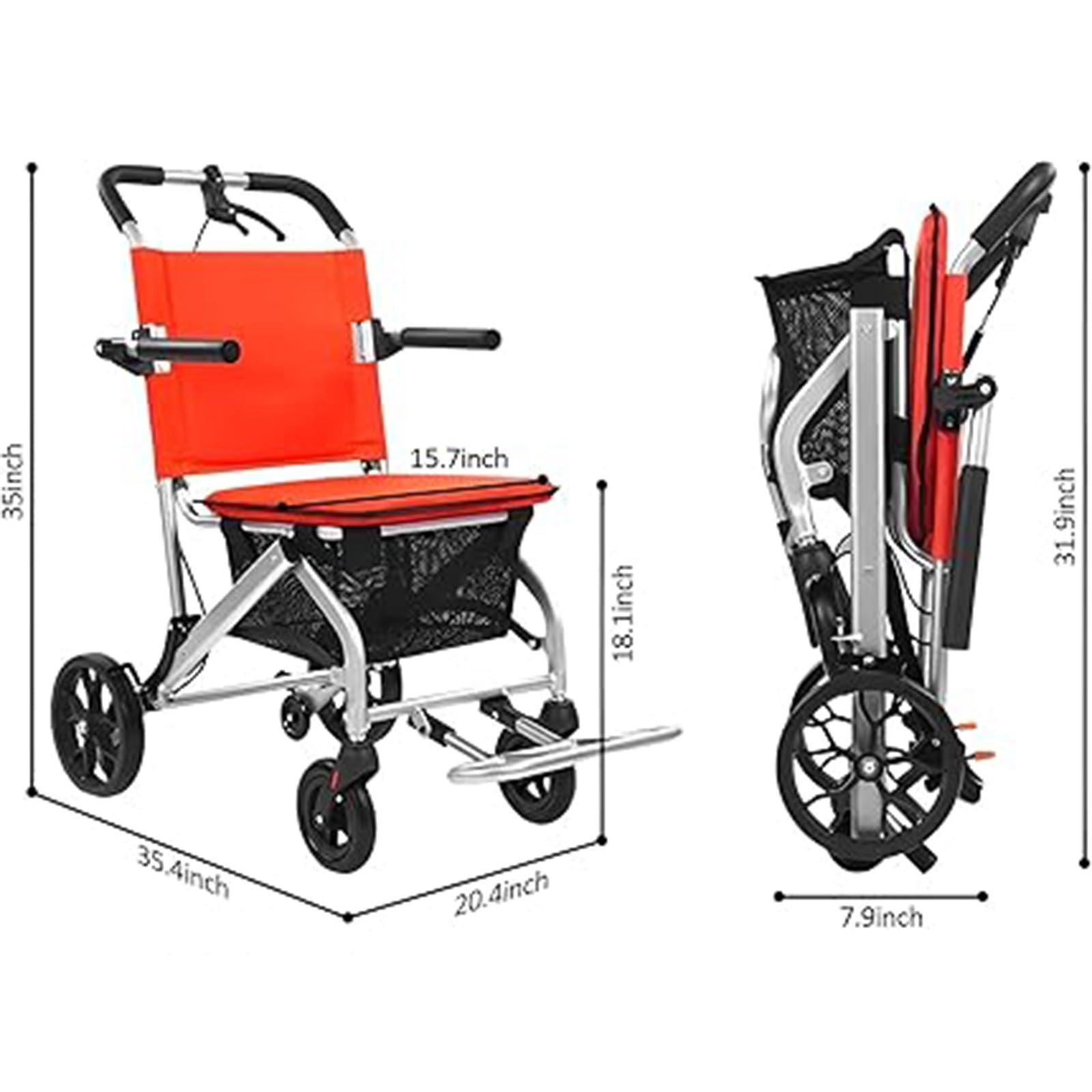 Rollstuhl Faltbar Leicht Mit Bremse Aluminium Ultra-Light Transport Rollstuhl Mit Aufbewahrungskorb Reise Rollstuhl Für Die Wohnung Und Unterwegs A