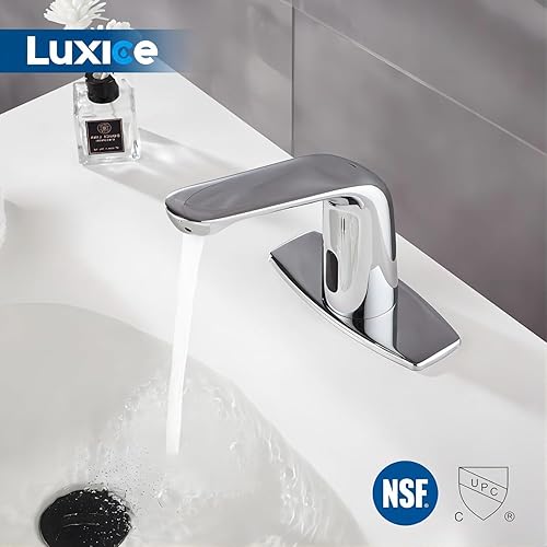 Miniatura 8 de Sensor automático sin contacto grifo del lavabo del baño caliente y frío cubierta de mezclador de placa incluida, níquel cepillado