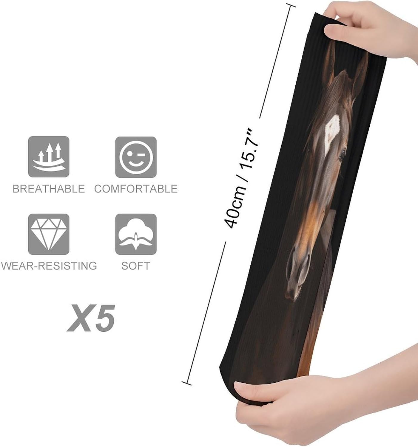 Two Horses Standing on Black Backgro Knee High Socks Cozy Knee High Socks Soft Mid-Length Sock for All Seasons Daily Wear Adult