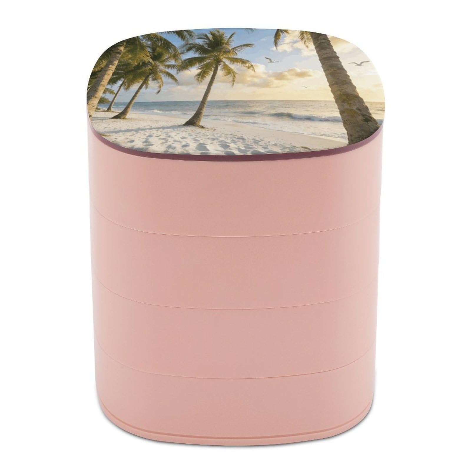 LZQPOEAS Beach And Coconut Tree Jewelry Box Women Jewelry Organizer Travel Jewelry Case Cute Necklace Ring Storage Organizer 4-Layer Rotating Jewelry Tray Case with Mirror for Bracelets
