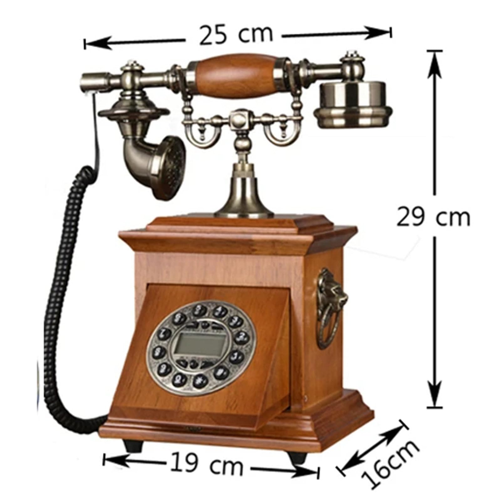 Telefon Retro (19X16X31Cm) - CałKowicie RęCznie Robiony, Telefon Stacjonarny Dla OsóB Starszych (Lite Drewno + Metal), Roczna Gwarancja, Do Salonu, Biura, Hotelu,A