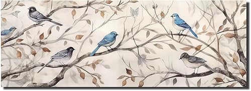Miniatura 1 de LZIMU Lienzo decorativo para pared, diseño de pájaros en rama de árbol, hojas caídas de otoño, paisaje, impresiones de paisaje, gran estilo rústico,