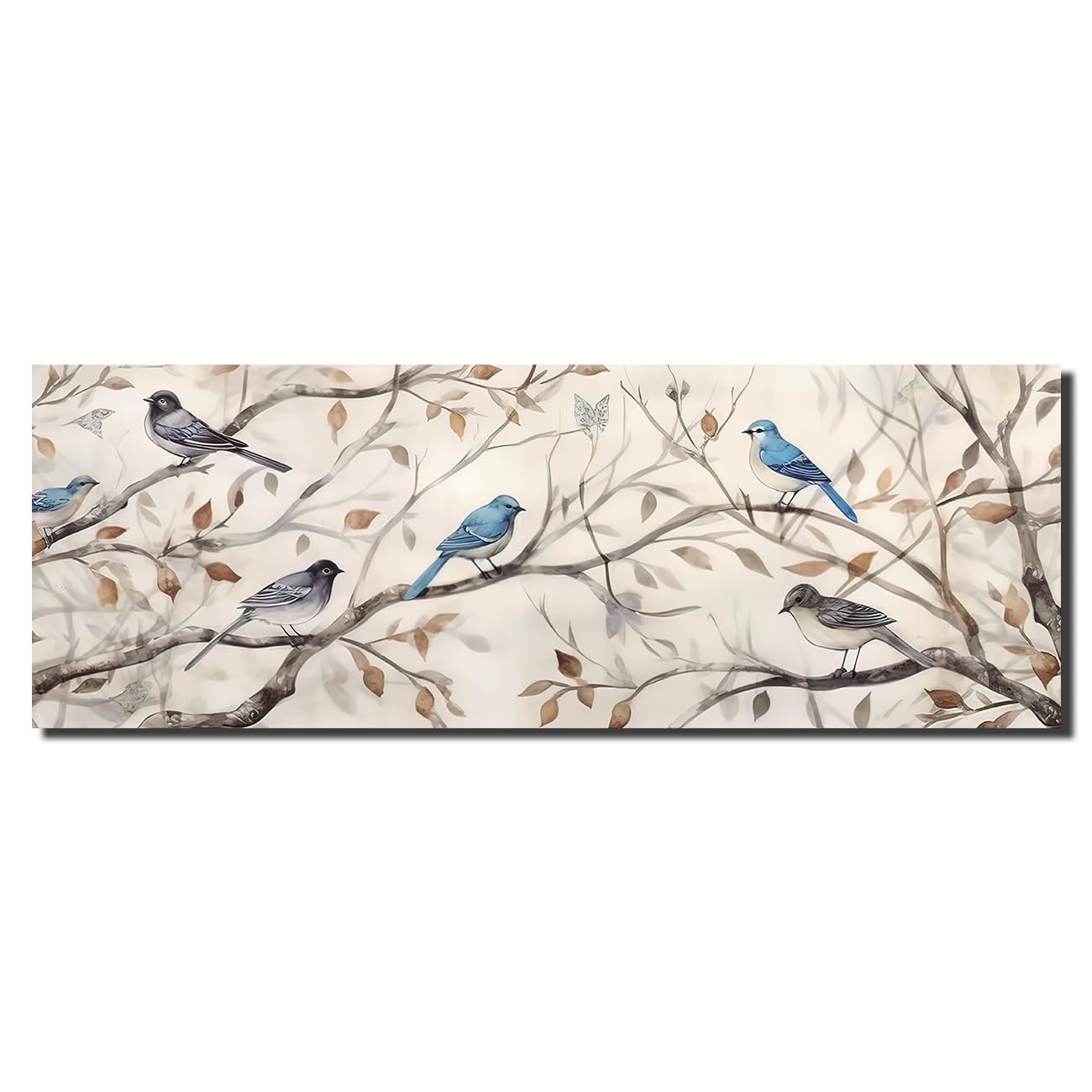 LZIMU Bird Canvas Wall Art Birds on Tree Branch Painting Fall Fallen Leaves Landscape Picture Prints Large Rustic Farmhouse Artwork for Home Decor (Bird-1, 8"x24" No frame)