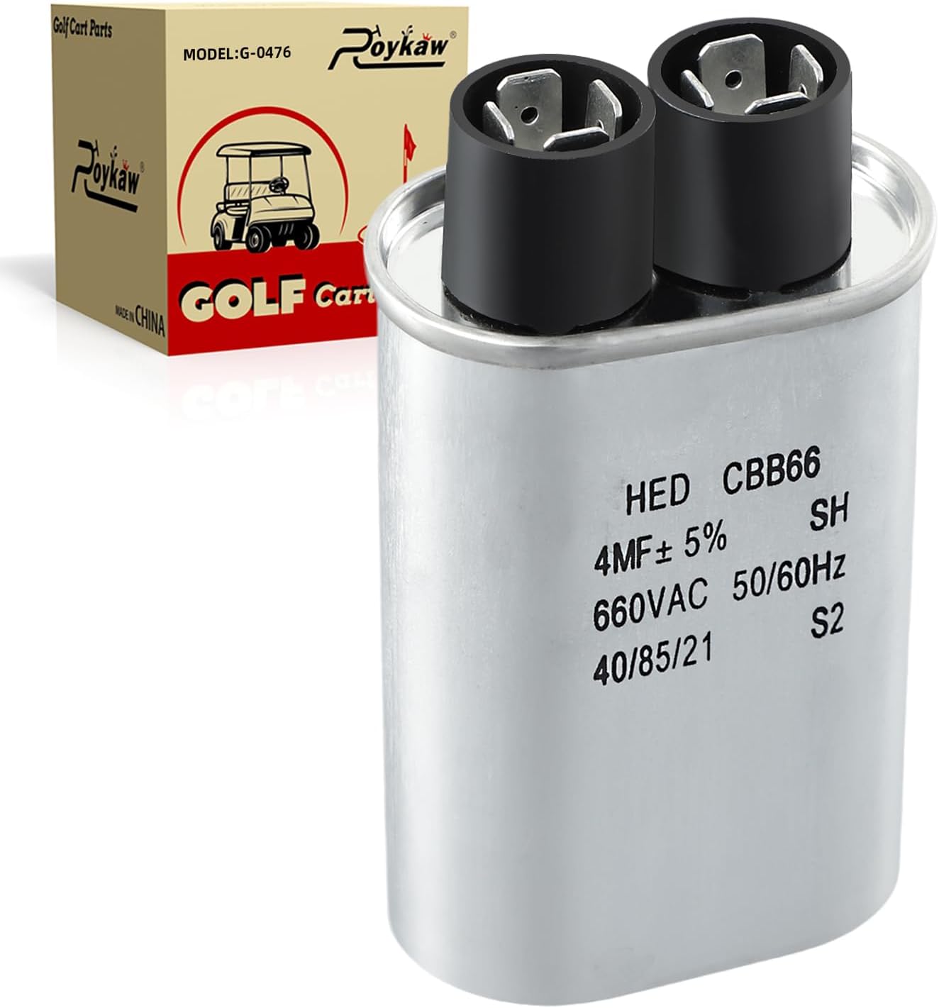 Roykaw Golf Cart 4?F Capacitor, 4 MFD/660 VAC Lester Capacitor Replacement Compatible with EZGO Power Wise II and Lester Models, Universal for 24V/36V/42V/48V Chargers, OEM# 1015939