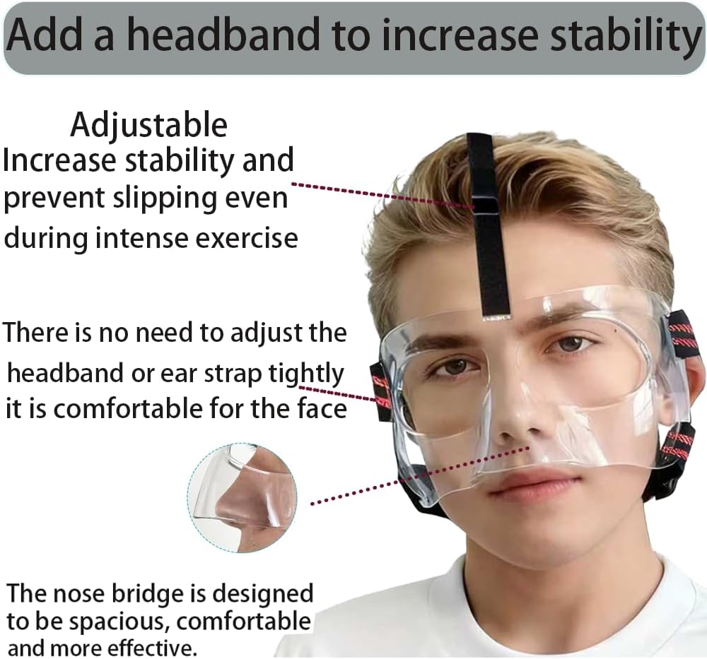 Nose Guard for Broken Nose Protective Face Masks for Basketball and Soccer Sports Adjustable Face Mask with Foam Padding for Men and Women with Drill - Image 2
