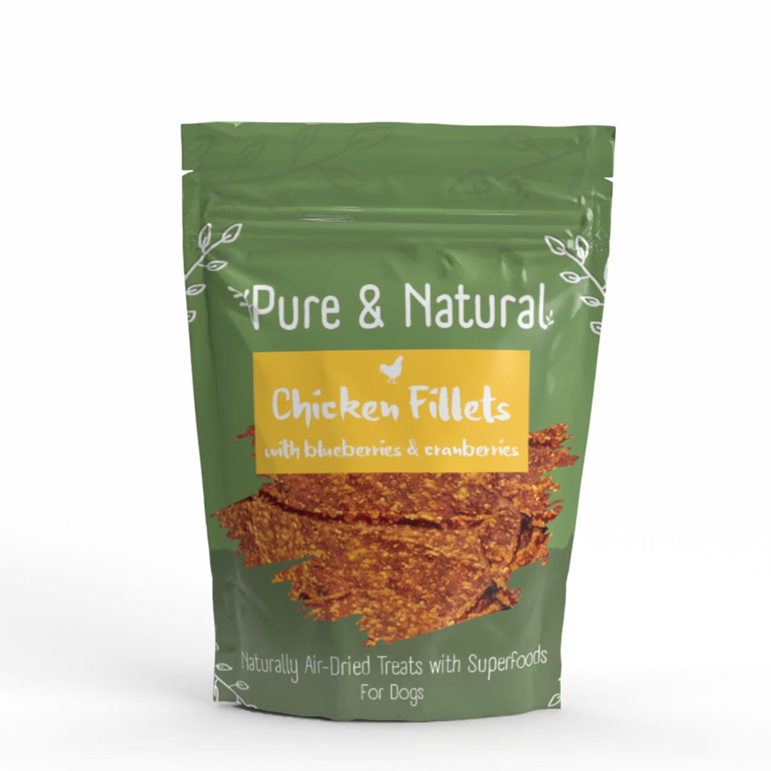 Pure & Natural Superfoods Air Dried Chicken Fillets Treats with Blueberries & Cranberries - Dog Healthy Treats and Pet Snacks - 100g