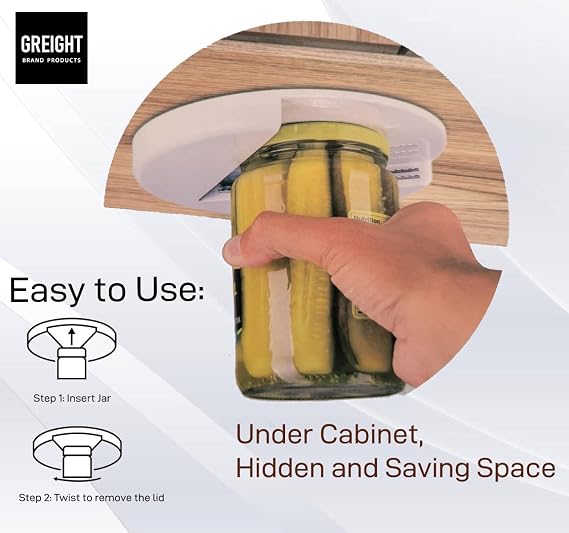 Jar Opener - Under Cabinet, Essential Kitchen Gadget, Easy Grip - Work on Bottle and Any Size Jar