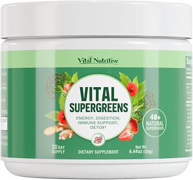 Vital Greens Superfood Powder New Formula with 40+ Superfoods Daily Green Drink Powder w/Probiotics Supergreens for Energy, Gut Health, Digestion Support, Plant-Based, Vegan Superfoods