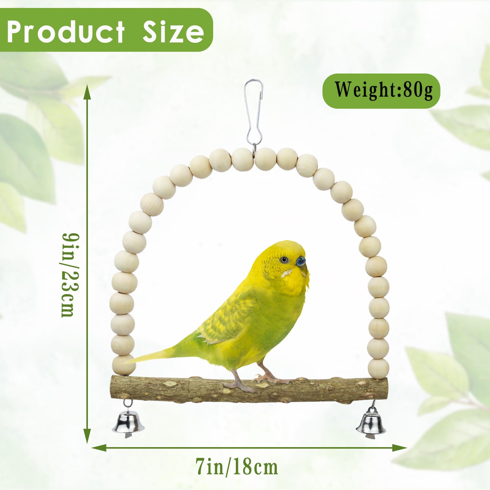 LuckyOpt Bird Swing, Cage Hanging Toys Bird Toys with Perch Stand and Bell - Image 2