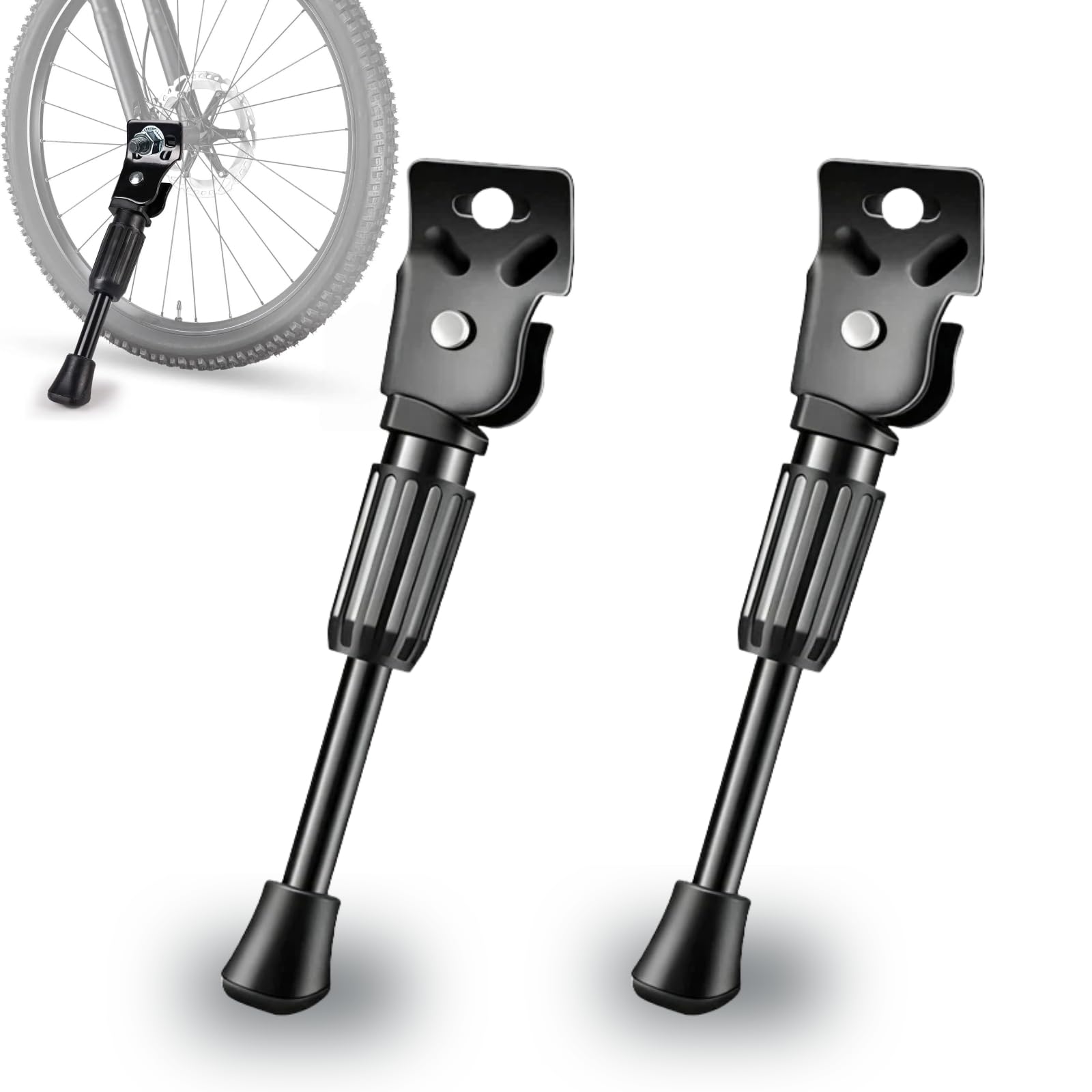 KIQAWEE 2Pcs Kids Bike Kickstand, Heavy-Duty Single Side Bicycle Stand for 16" Wheels Anti-Slip Rubber Boot, Adjustable Bicycle Stand for Children's Bicycle, Folding Bicycle