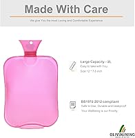 Vista 3 de Botella de agua caliente transparente clásica de 2 litros con cubierta de punto, alivio de calambres, control del dolor y noches acogedoras