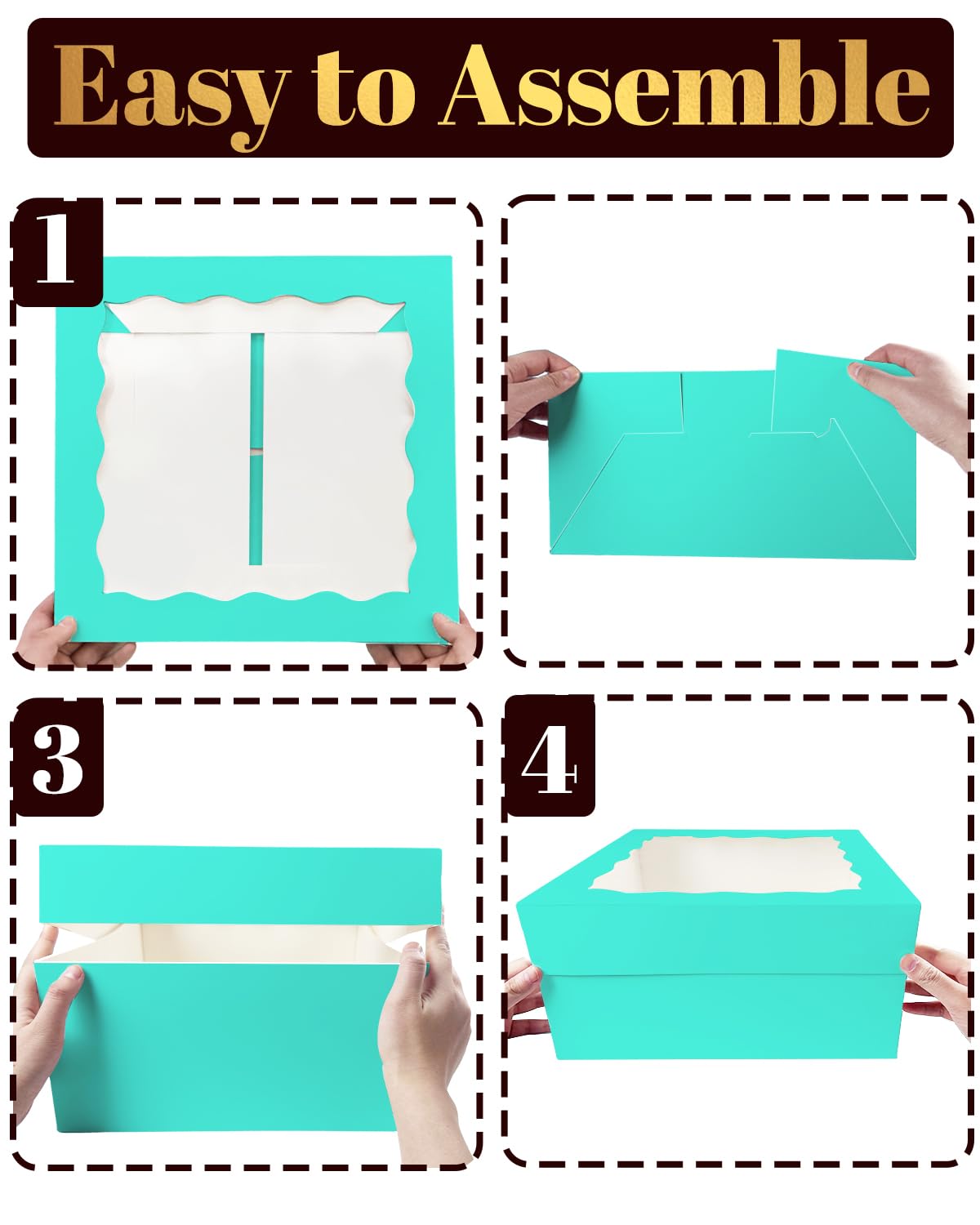 Gcardist 12x12x6 Inch Cake Box, 5 Sets Mint Blue Cake Box with Window & 5 Sets 12 Inch Mint Blue Cake Round Boards - Image 4