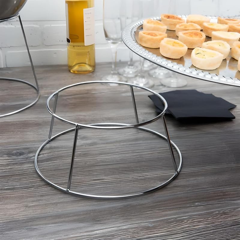 OCS Parts 4-Pack Round Chrome Plated Steel Food Display Stands | Metal Display Stands for Pizza, Desserts, and Appetizers