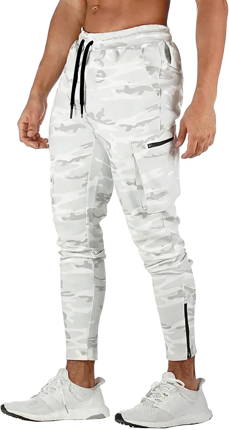 MECH-ENG Men's Active Tack Jogger Pants Fitness Tapered Sweatpants Slim Fit Trousers with Zipper Pockets