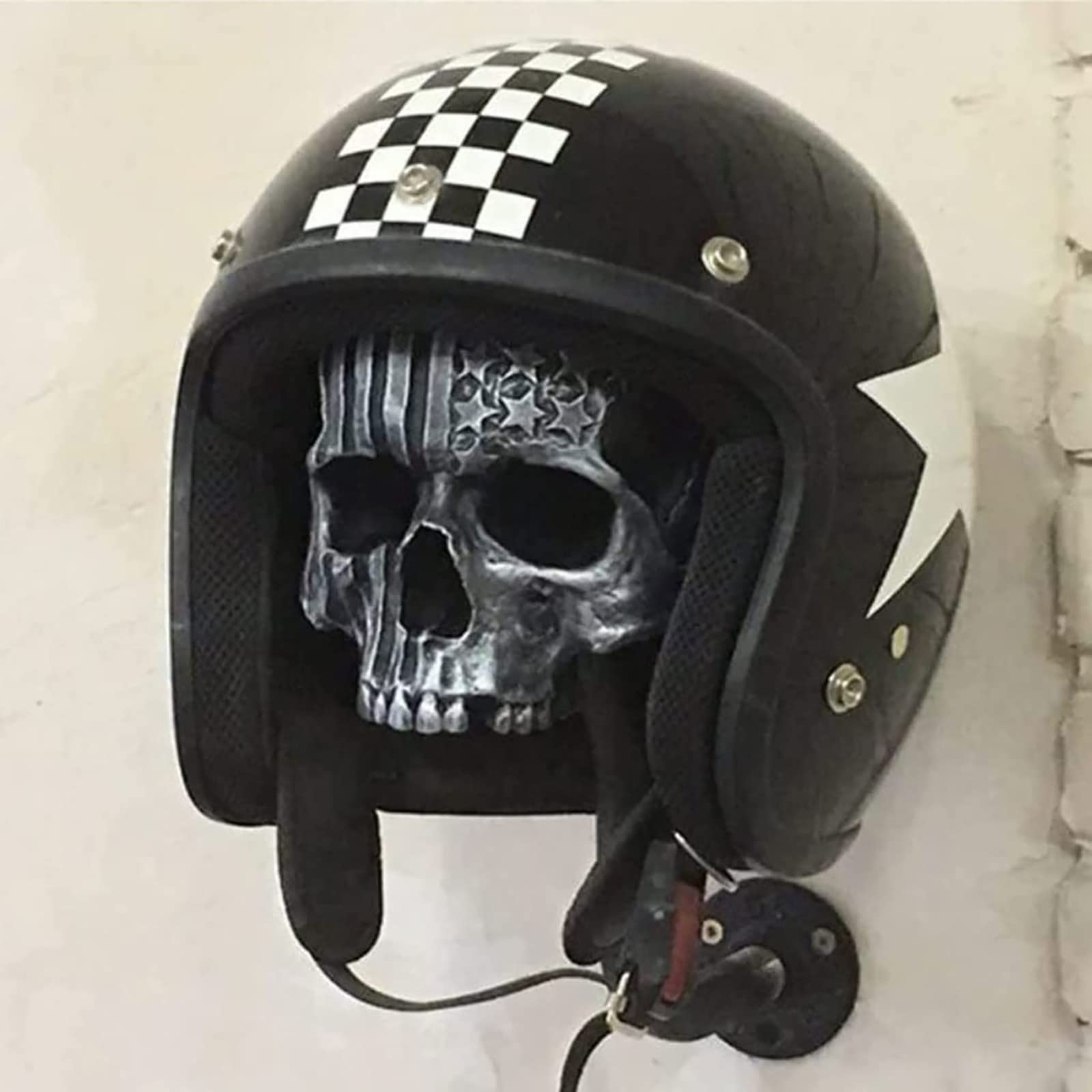 Support De Casque De Moto Tête De Mort Avec Barbe Support Mural Pour Casque De Tête De Mort Artisanat En Résine Pour Décoration Murale Porte-Casque De Moto Et Crochet Pour Veste B,Resina