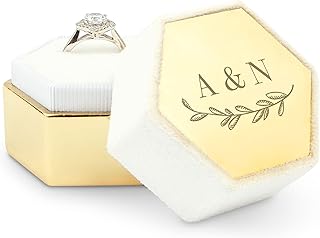 WEDDINGSTAR Customizable Velvet Hexagon Wedding Ring Box - Garland Monog...