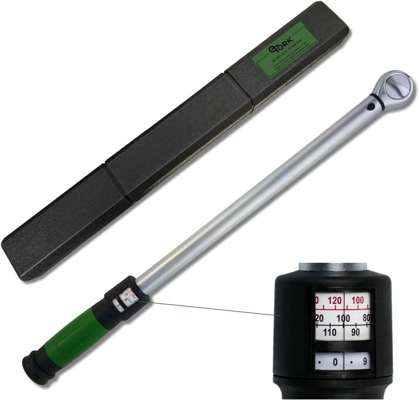 Click-Style Torque Wrench - ยฝโ Drive 50 - 250 ft. lbs. (70-340 n.m) 45 Tooth Ratchet Socket Wrench for Mechanic Tool Set, Easy Read Scale, Ergonomic Grip, Professional Tools for Automotive Repairs